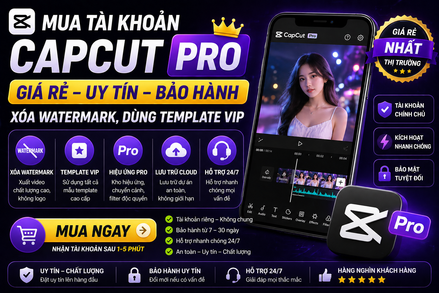 Mua Tài Khoản CapCut Pro Giá Rẻ – Xóa Watermark, Dùng Template VIP